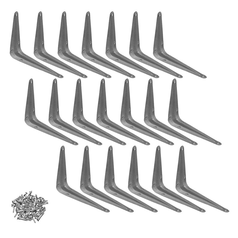 Wideskall Metal 4"" x 5"" inch Wall Corner Angle Shelving Shelf Brackets, Grey, Pack of 20 - Image 1